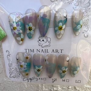 Pastel Floral Almond Press on Nails Size Small Set of 10